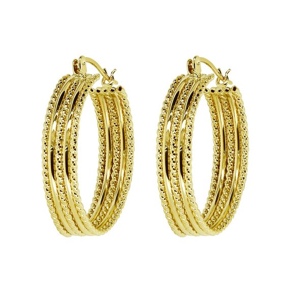 Multiple Twisted Hoop Earrings 14K Yellow Gold - Picture 2 of 4
